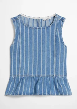 Gestreifte Jeans-Volant-Bluse relaxed aus reinem Organic Cotton