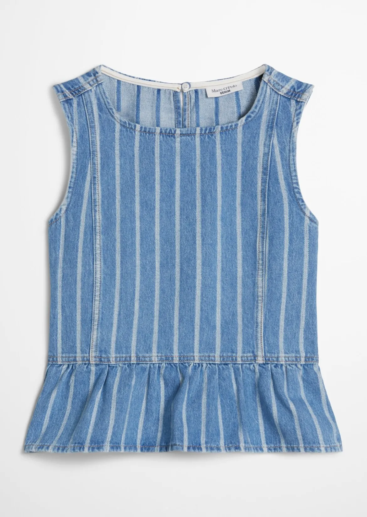 Gestreifte Jeans-Volant-Bluse relaxed aus reinem Organic Cotton