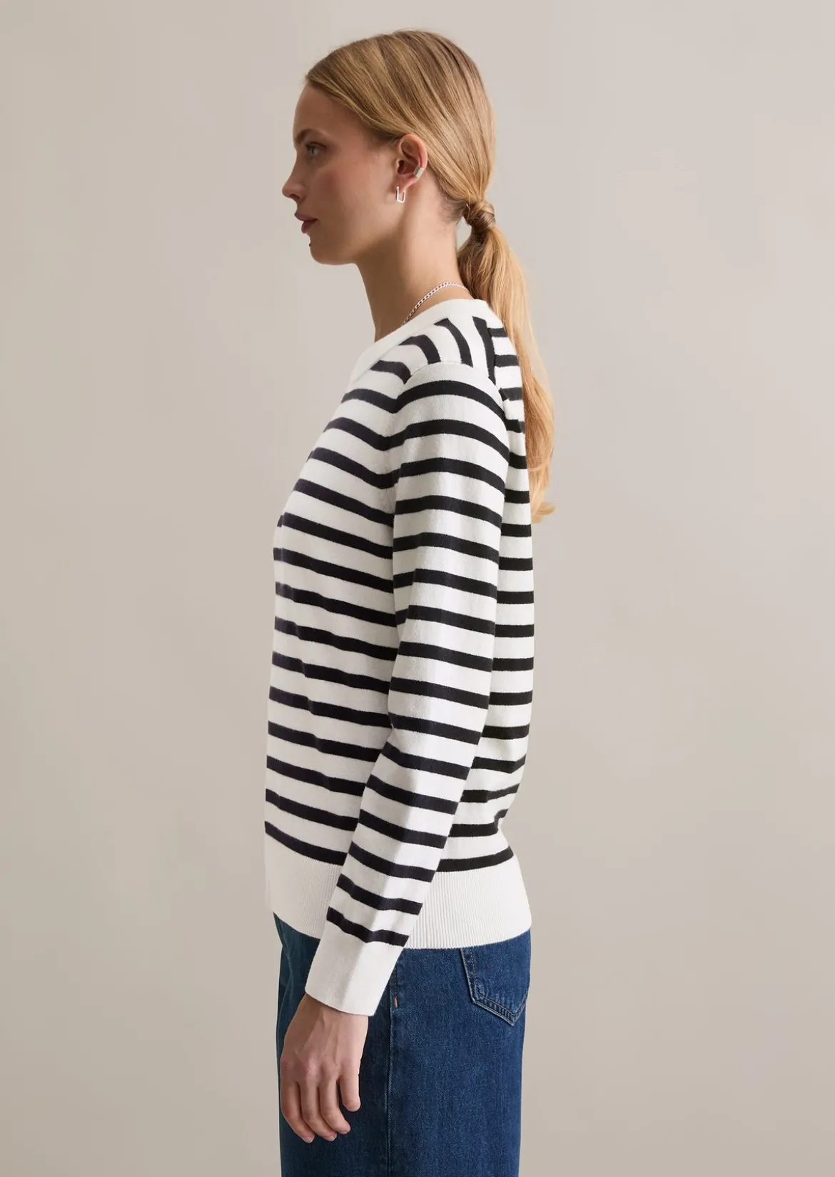 Gestreifter Pullover regular aus Soft Cotton Stretch