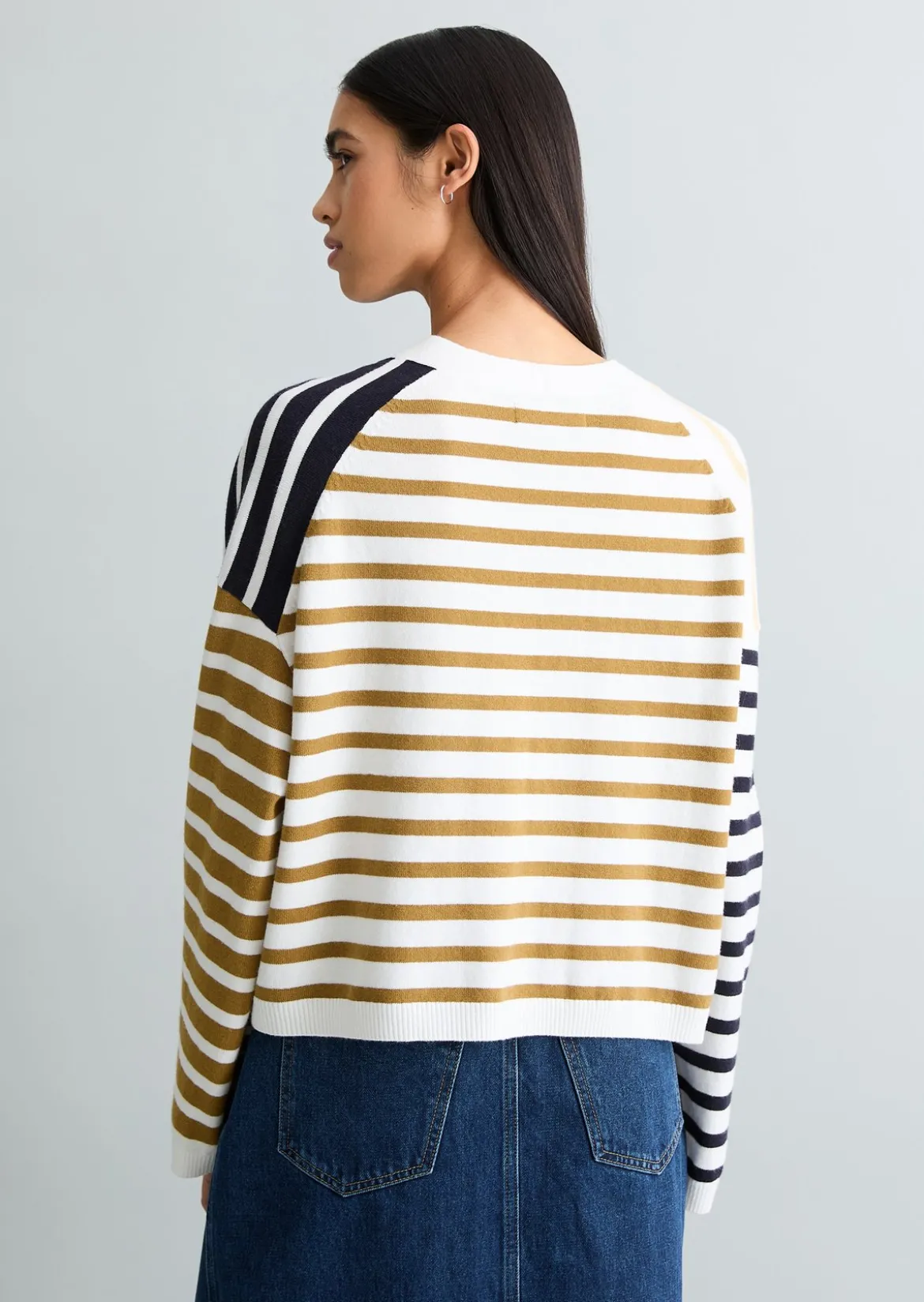 Gestreifter V-Neck-Cardigan relaxed aus Soft Cotton Stretch