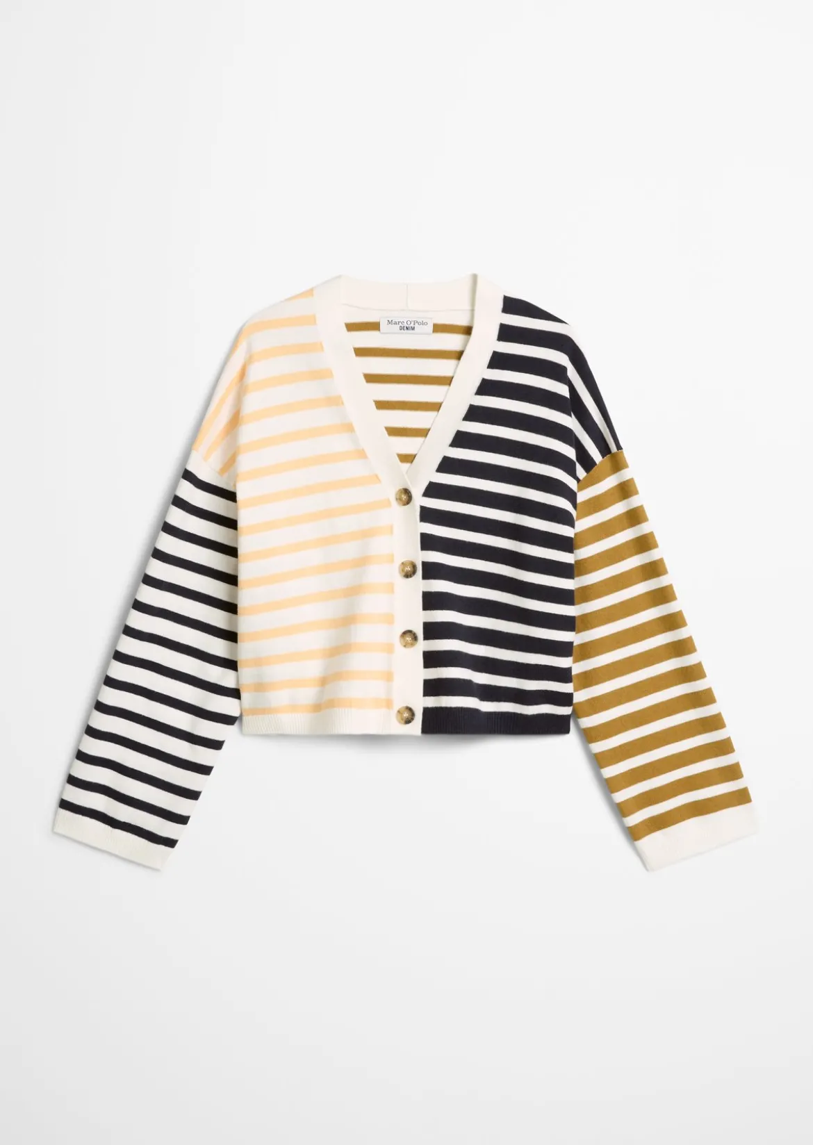 Gestreifter V-Neck-Cardigan relaxed aus Soft Cotton Stretch
