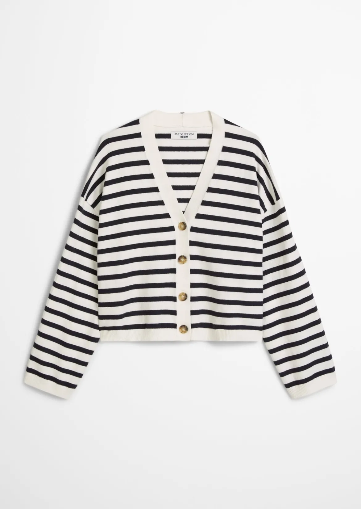 Gestreifter V-Neck-Cardigan relaxed aus Soft Cotton Stretch