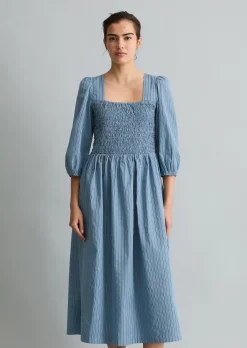 Gestreiftes Kleid mit gesmoktem Oberteil