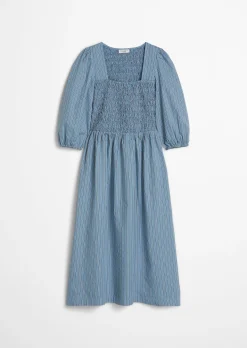 Gestreiftes Kleid mit gesmoktem Oberteil