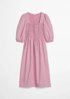Gestreiftes Kleid mit gesmoktem Oberteil