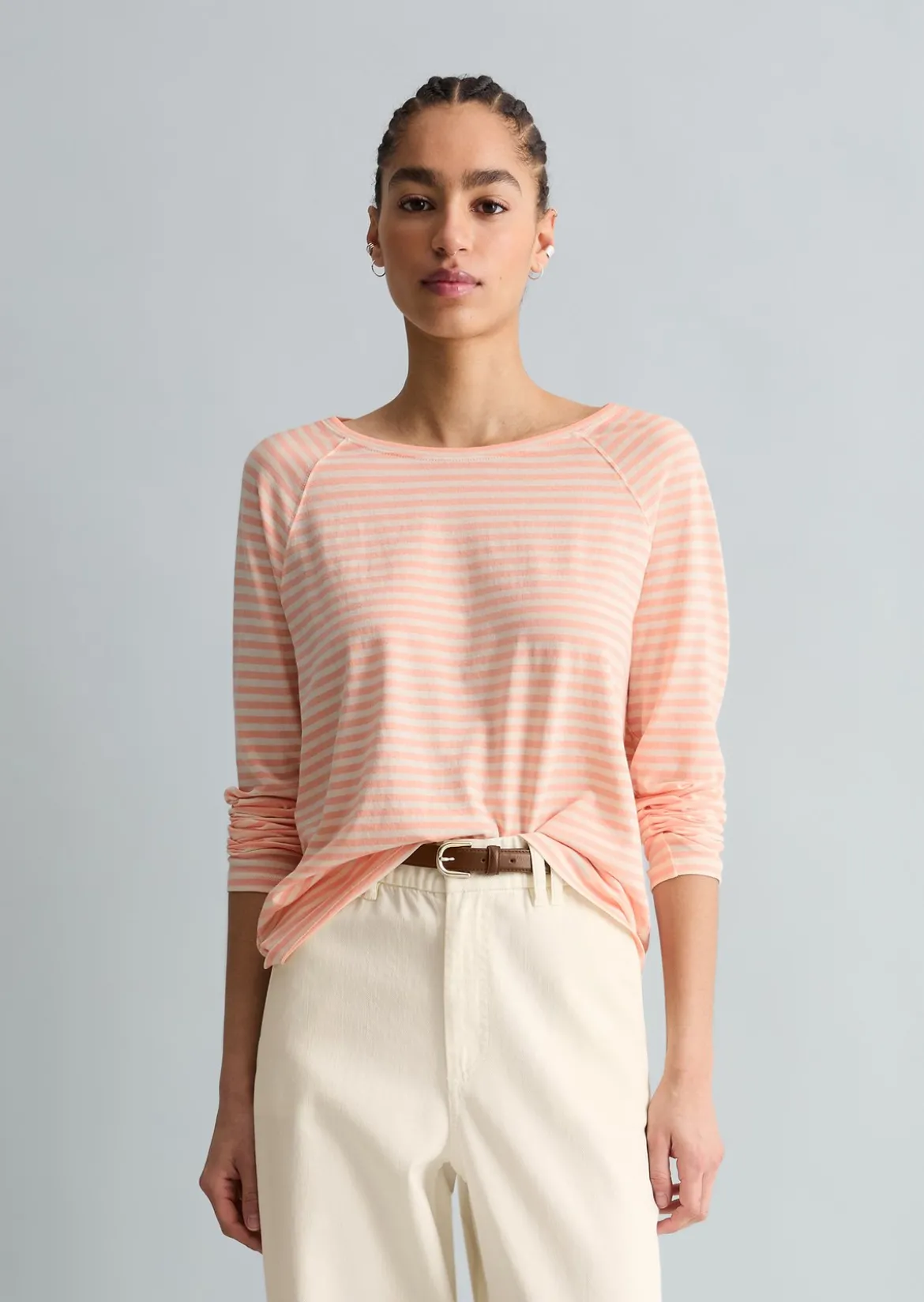 Gestreiftes Longsleeve relaxed aus Loose Knit Jersey