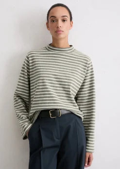 Gestreiftes Rollkragen-Longsleeve regular aus garngefärbtem Heavy-Slub-Jersey