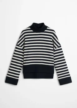 Gestreiftes Sweatshirt relaxed mit breitem Rippstrick-Bund