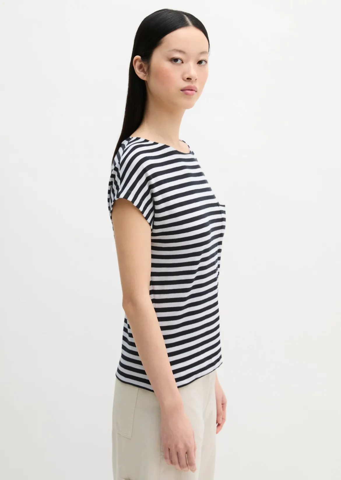 Gestreiftes T-Shirt regular aus weichem Baumwoll-Slub-Jersey