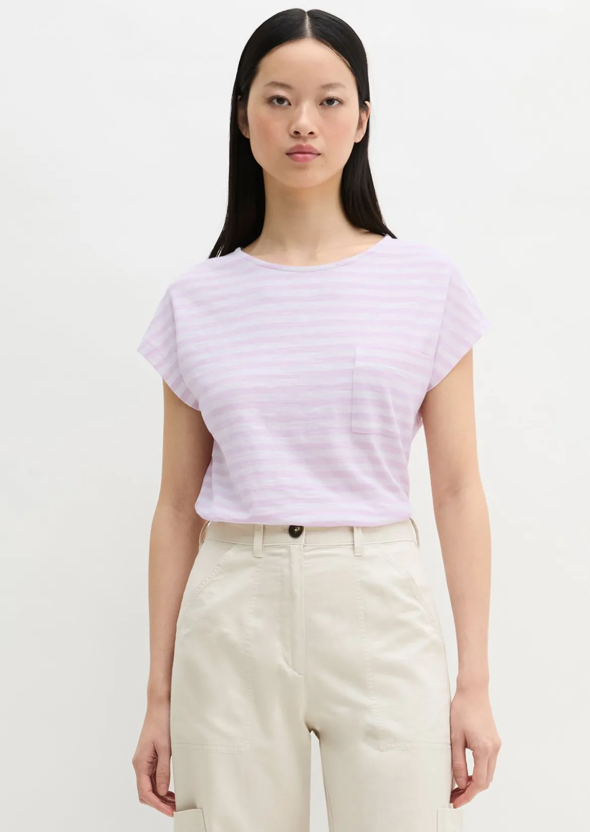 Gestreiftes T-Shirt regular aus weichem Baumwoll-Slub-Jersey