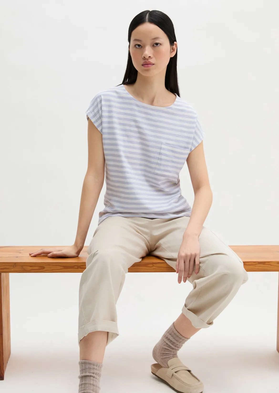 Gestreiftes T-Shirt regular aus weichem Baumwoll-Slub-Jersey