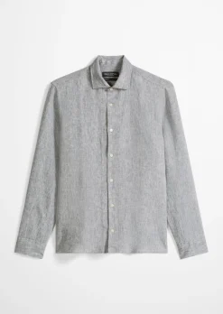 Haifischkragen-Hemd shaped aus feinem Leinen-Chambray