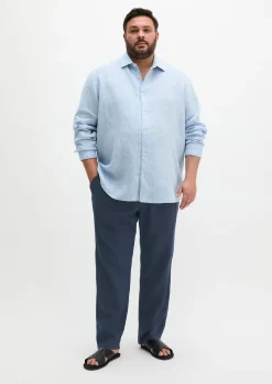 Haifischkragen-Hemd shaped aus feinem Leinen-Chambray