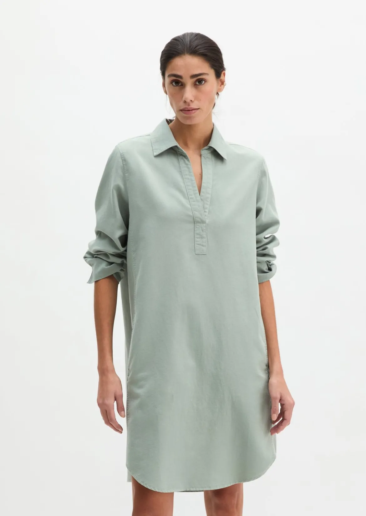 Hemdblusenkleid relaxed aus Organic-Cotton-Lyocell-Leinen-Mix