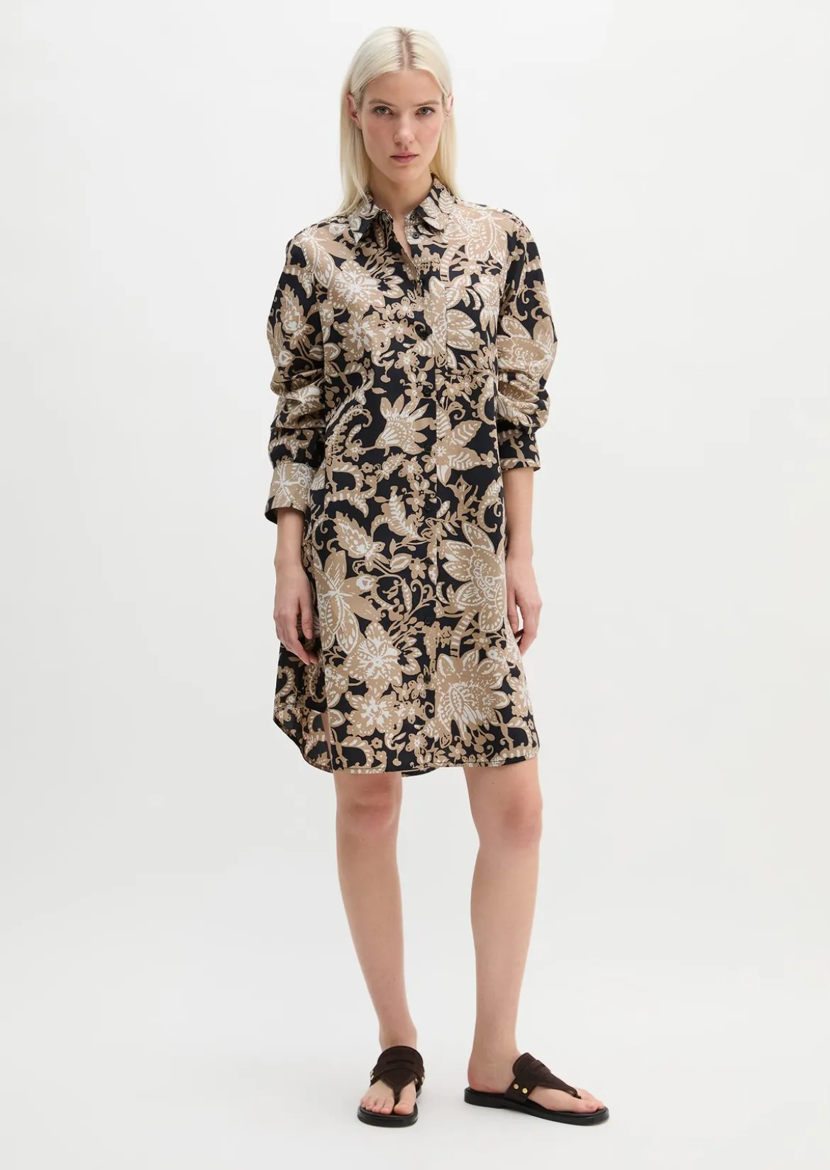 Hemdblusenkleid relaxed aus Papertouch-Popeline mit Allover-Print