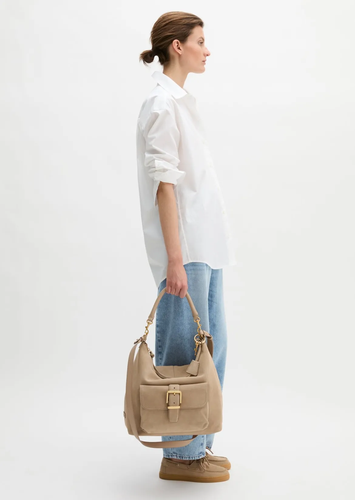 Hobo Bag aus softem Velours-Rindleder