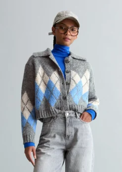 Jacquard-Cardigan cropped mit flauschiger Alpakawolle