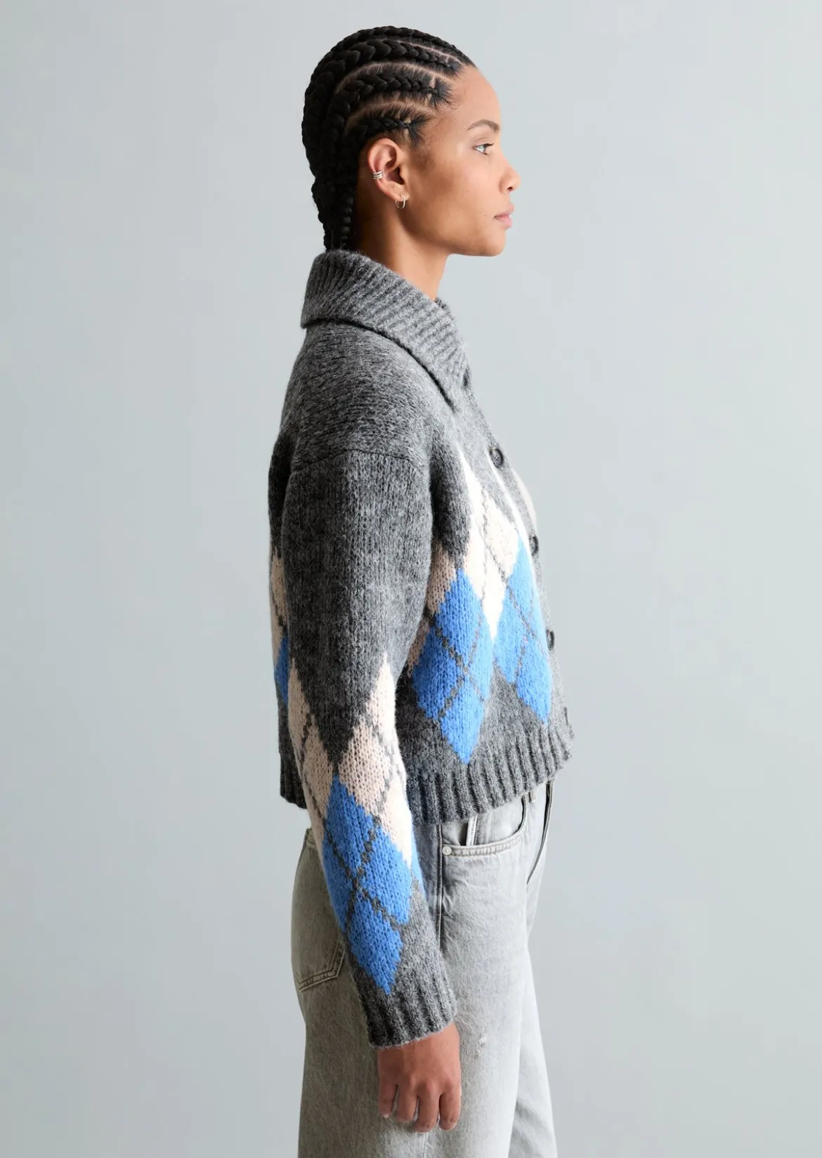 Jacquard-Cardigan cropped mit flauschiger Alpakawolle