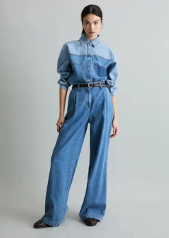 Jeansbluse in Patwork-Optik relaxed mit Ananasblattfasern
