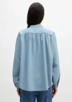 Jeansbluse loose aus Leinen-Mix