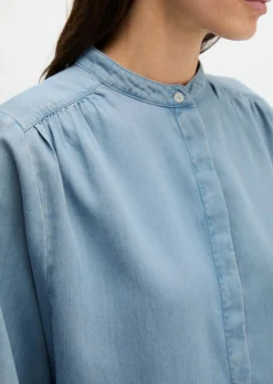 Jeansbluse loose aus Leinen-Mix