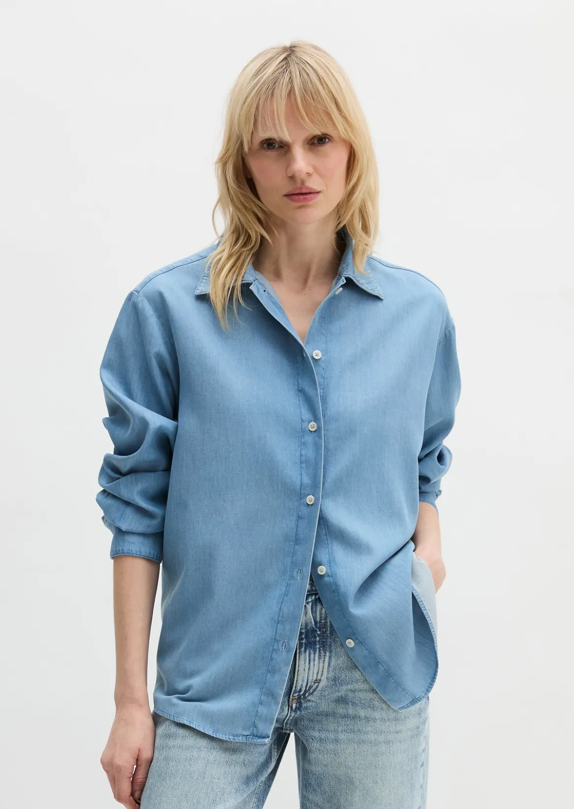 Jeansbluse regular aus TENCEL™ Lyocell-Baumwolle-Mix