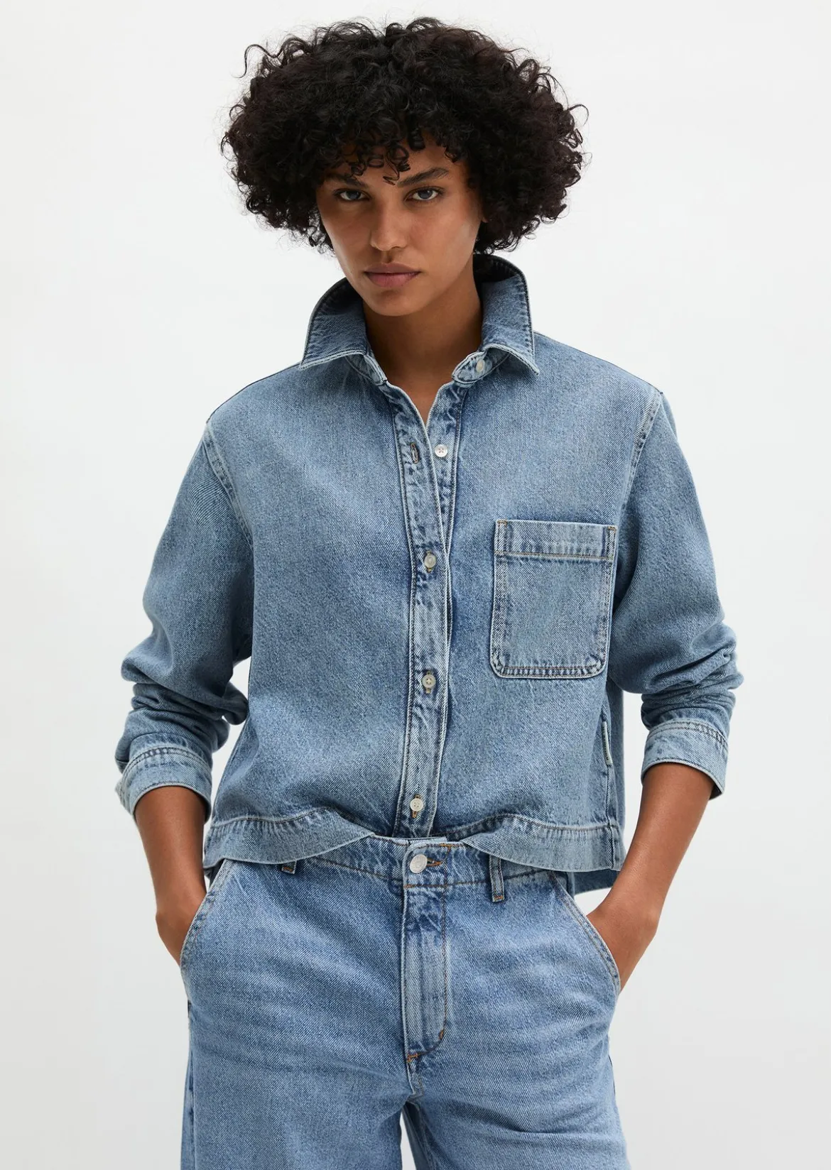 Jeansbluse relaxed aus Lyocell-Leinen-Baumwolle-Mix