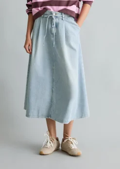 Jeans-Midirock flared aus reiner Baumwolle
