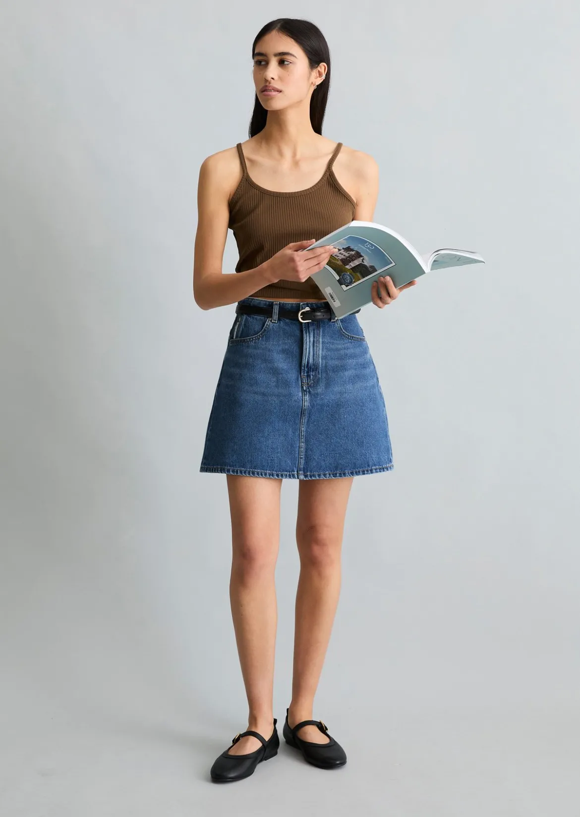 Jeans-Minirock regular aus Rigid Denim