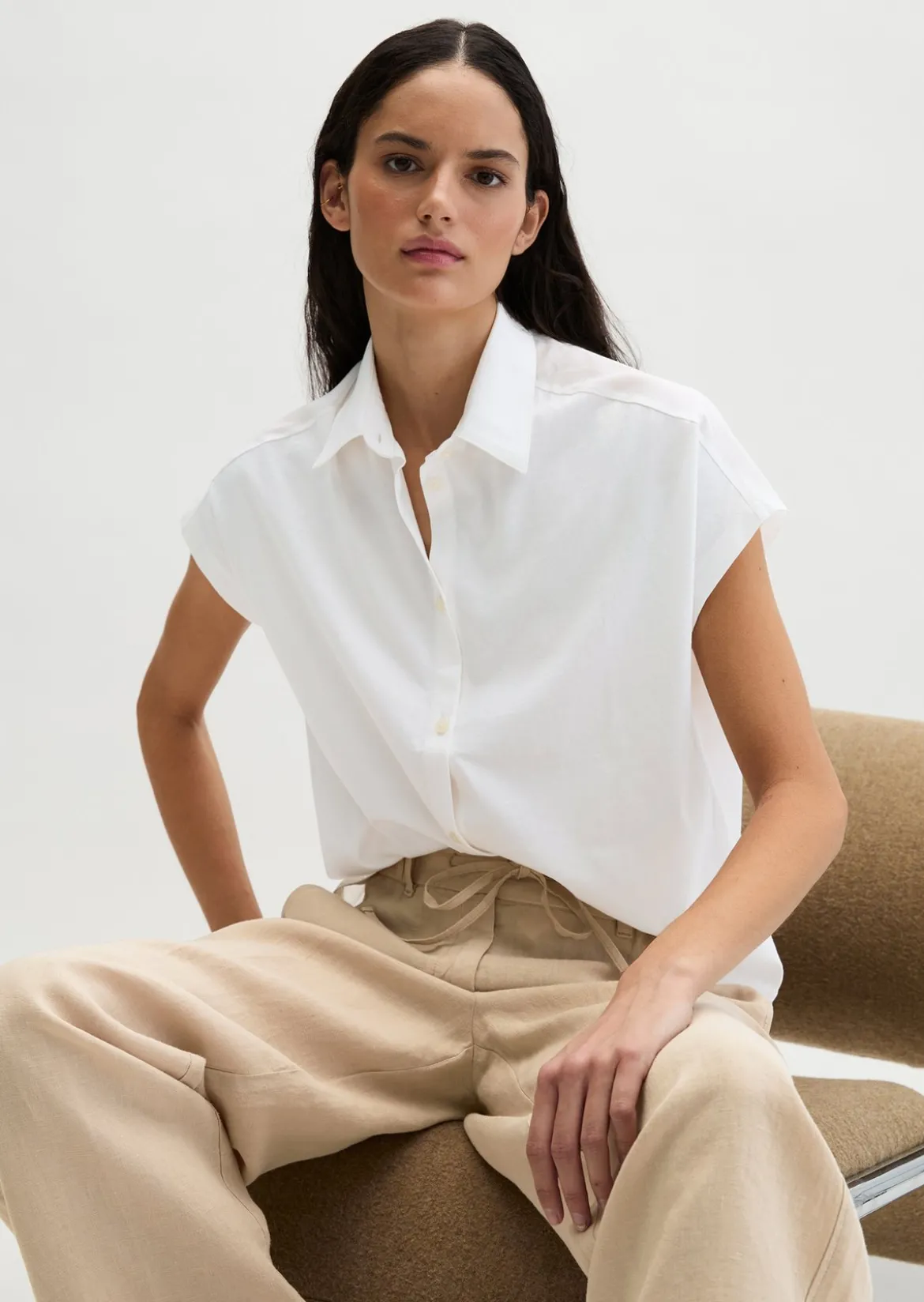 Jerseybluse wide aus Material-Mix