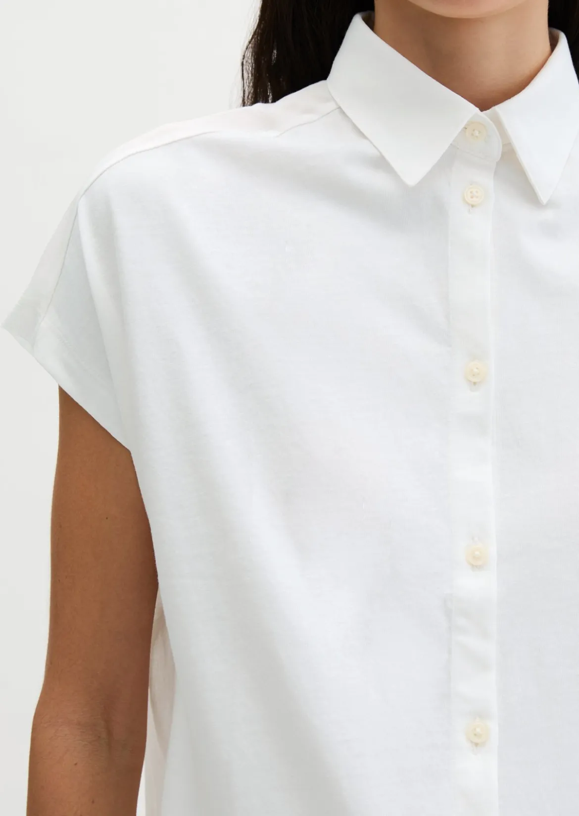 Jerseybluse wide aus Material-Mix