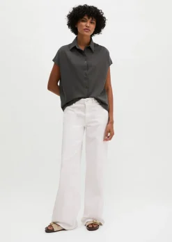Jerseybluse wide aus Material-Mix