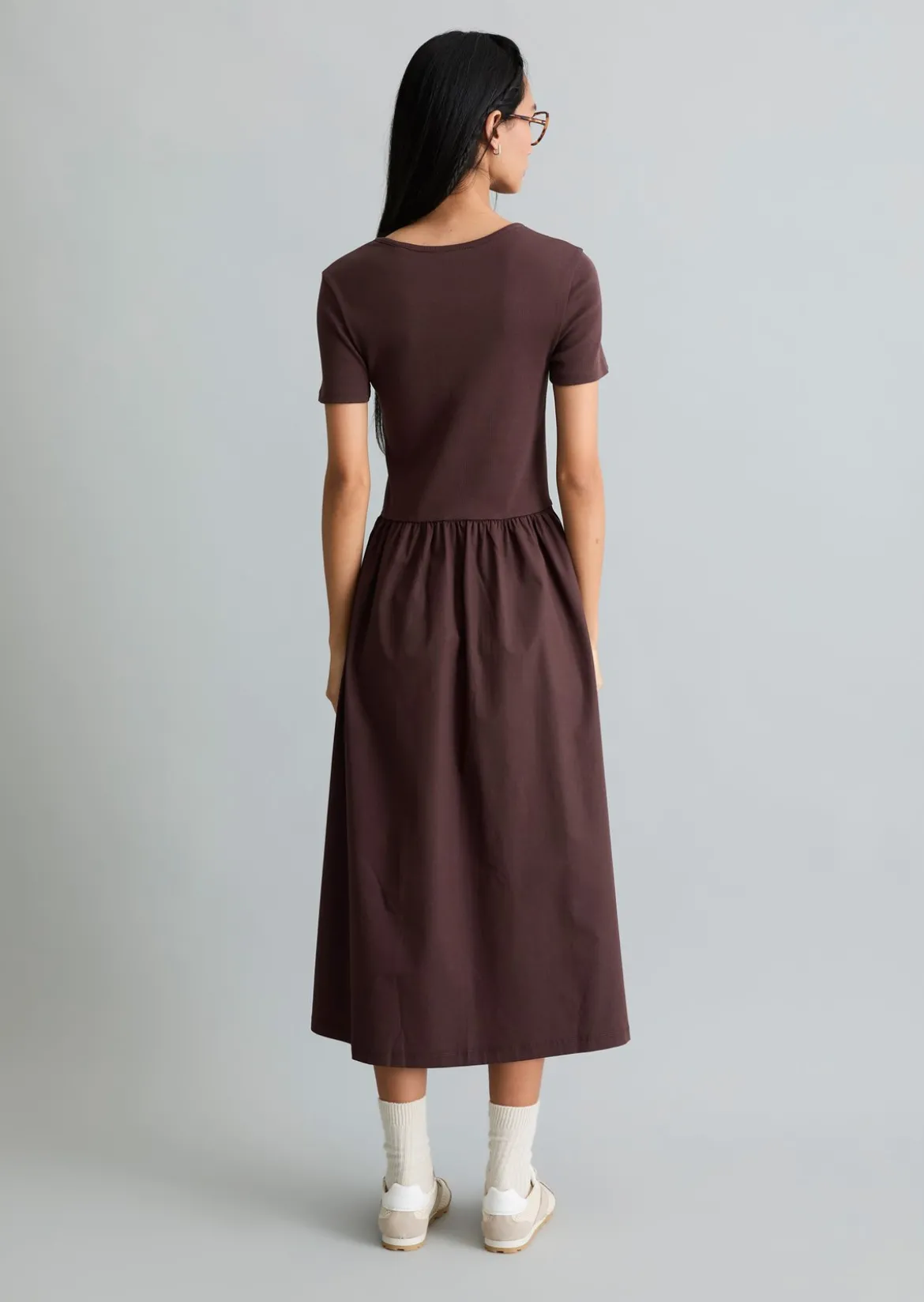 Jerseykleid flared mit Baumwoll-Popelinerock