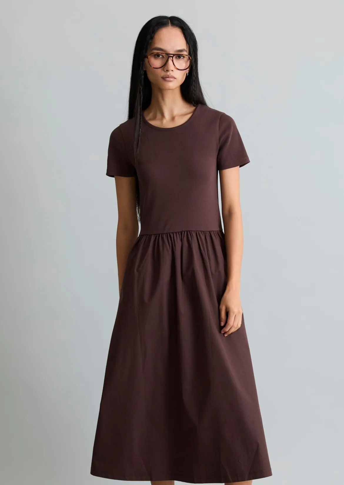 Jerseykleid flared mit Baumwoll-Popelinerock