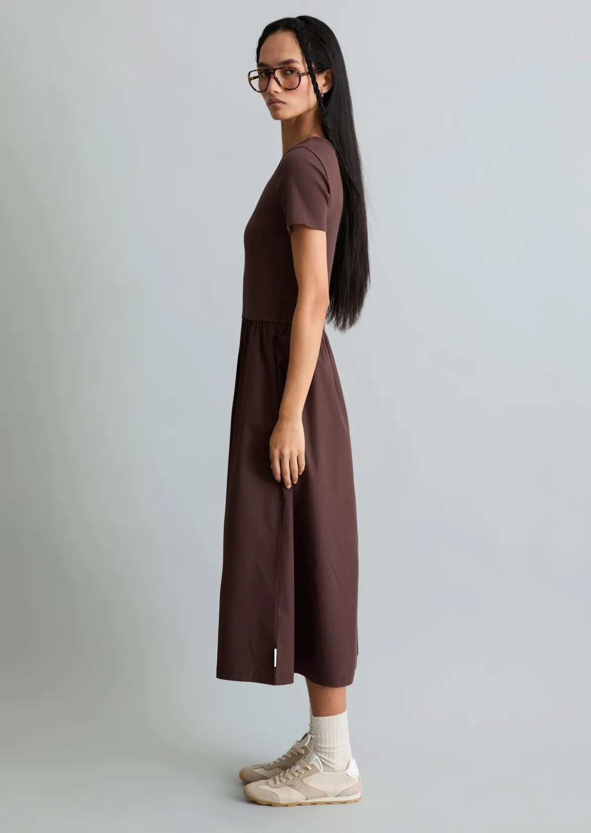 Jerseykleid flared mit Baumwoll-Popelinerock