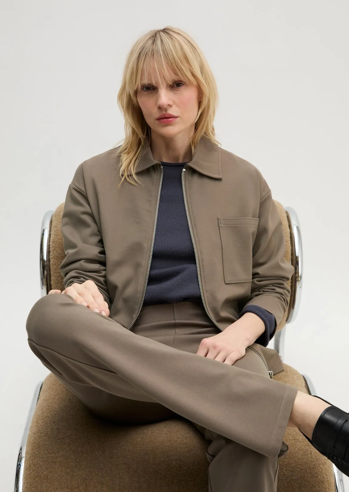 Jersey-Zip-Jacke loose aus Punto di Roma-Jersey