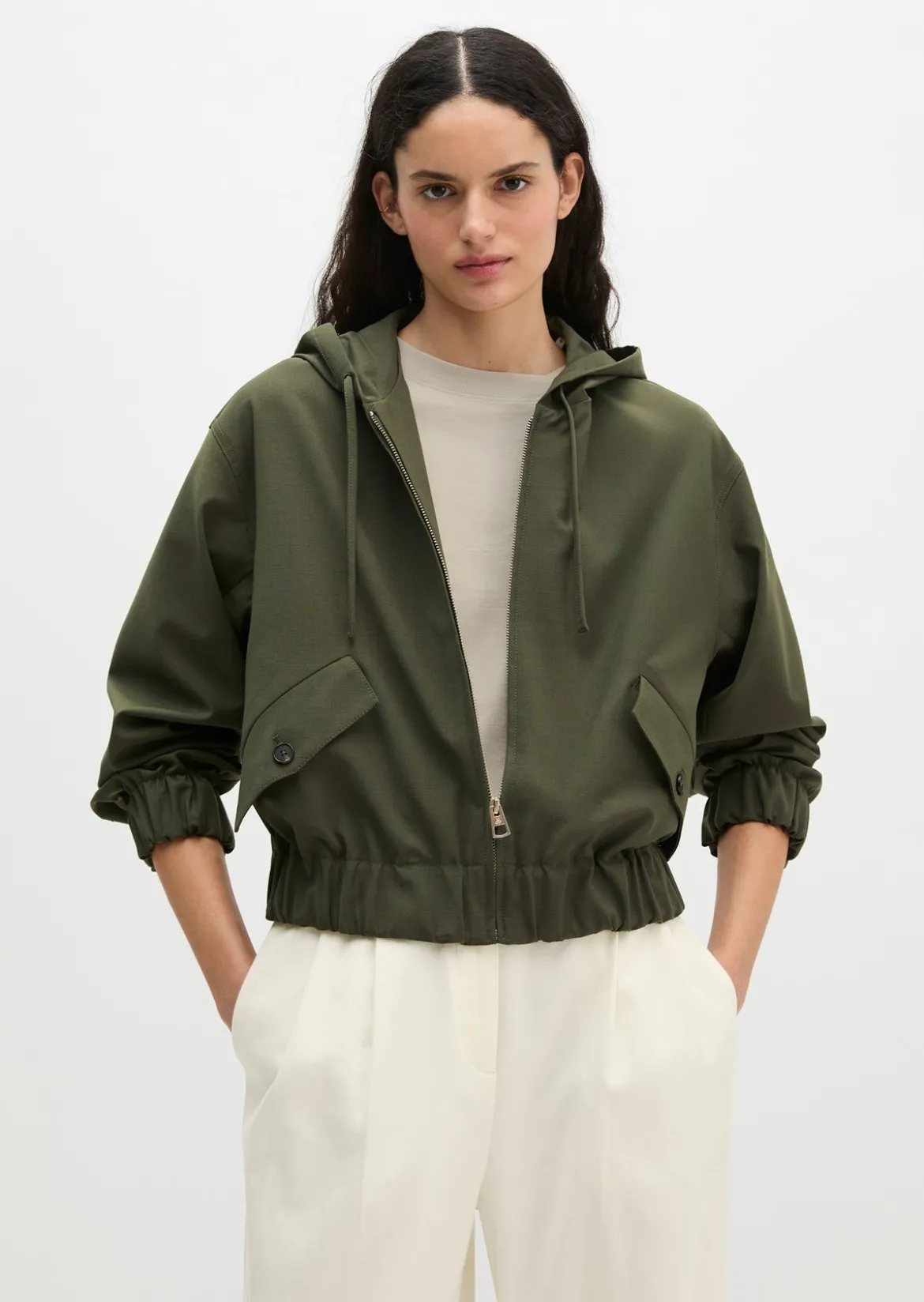 Kapuzen-Blouson regular aus Schurwolle-Stretch-Mix