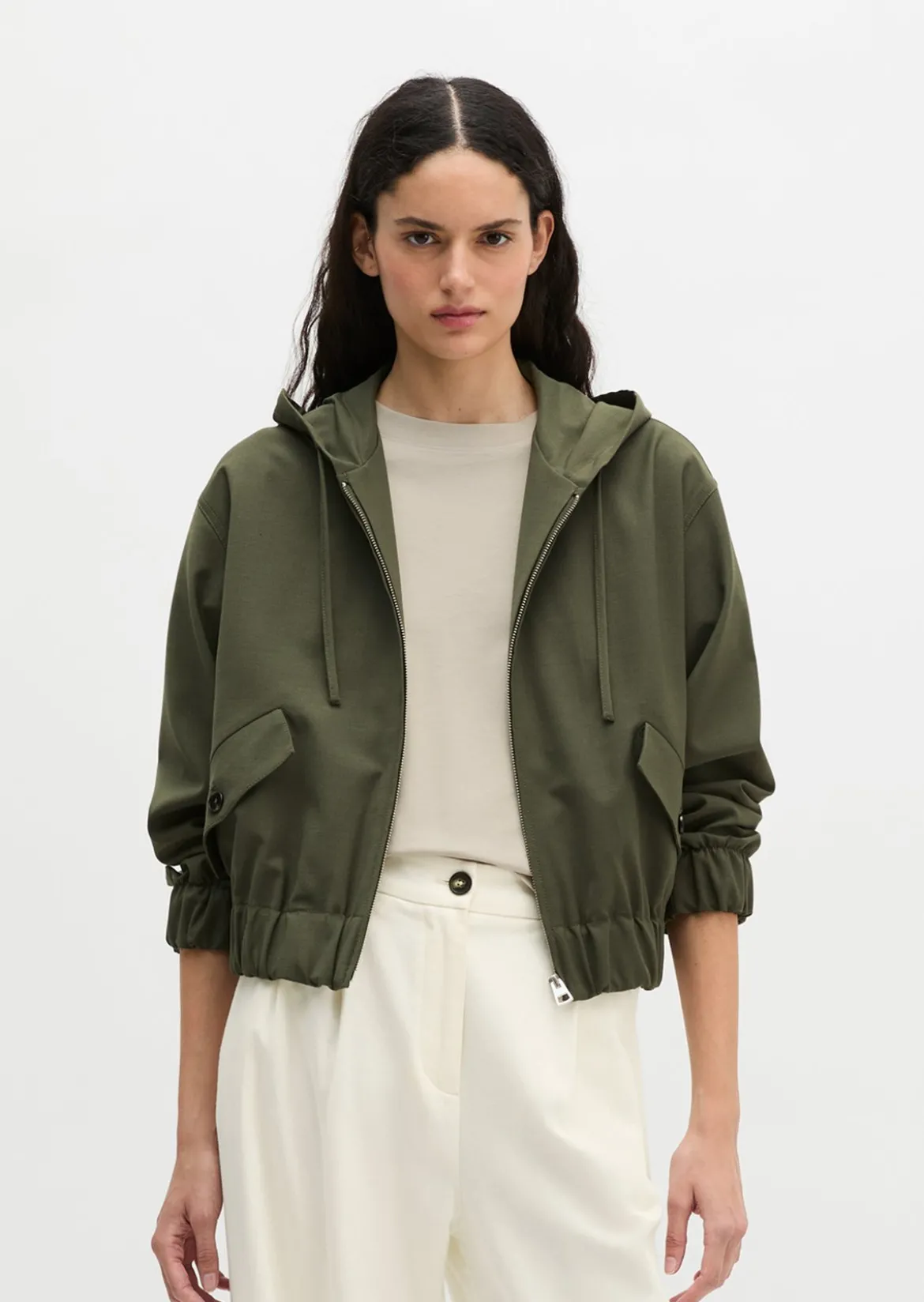 Kapuzen-Blouson regular aus Schurwolle-Stretch-Mix