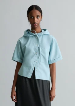 Kapuzenbluse relaxed cropped aus Organic Cotton Oxford