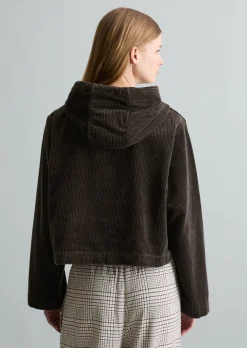 Kapuzen-Cordbluse relaxed mit lässiger Bubble-Struktur