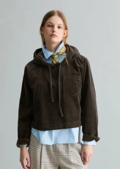 Kapuzen-Cordbluse relaxed mit lässiger Bubble-Struktur