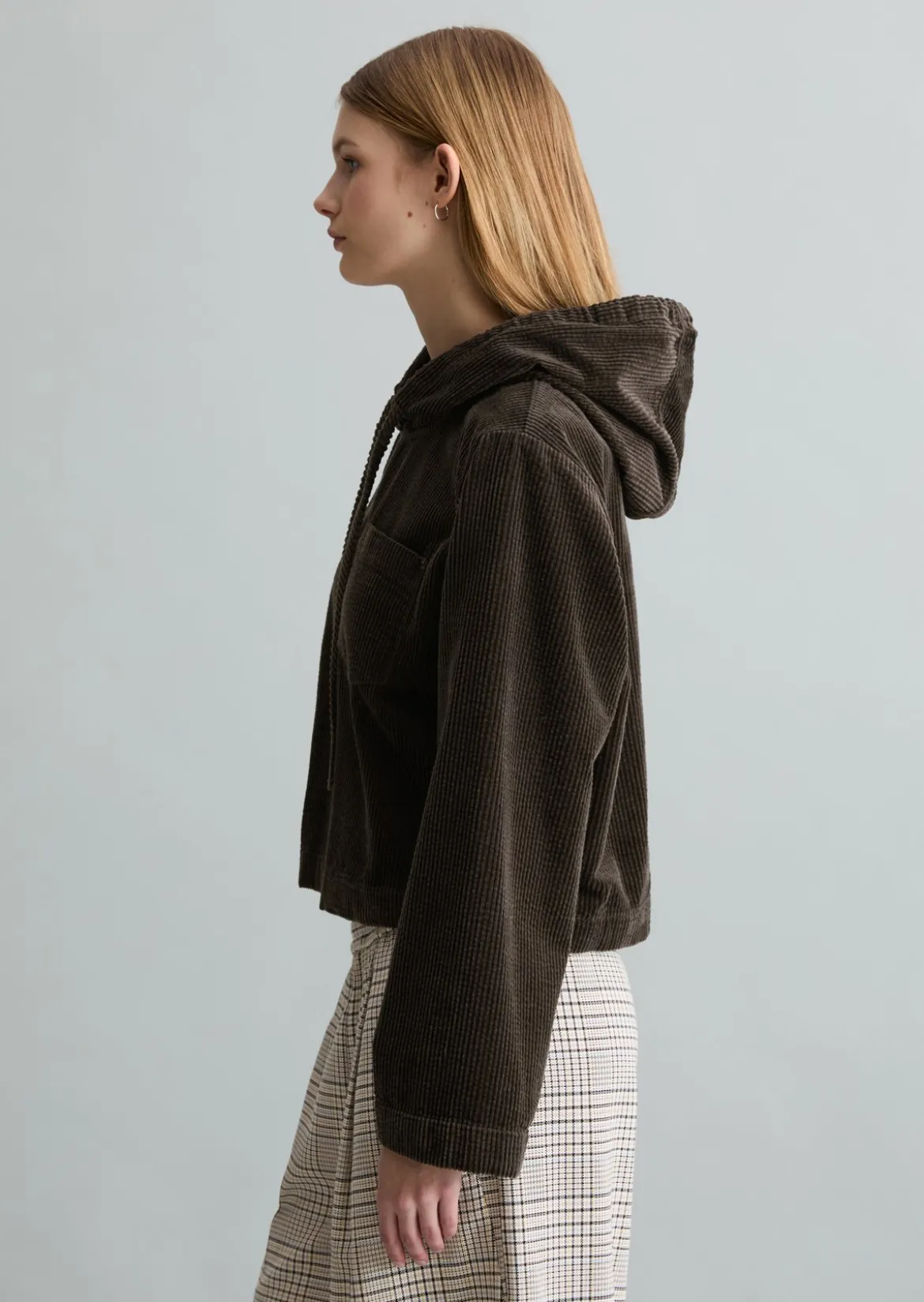 Kapuzen-Cordbluse relaxed mit lässiger Bubble-Struktur