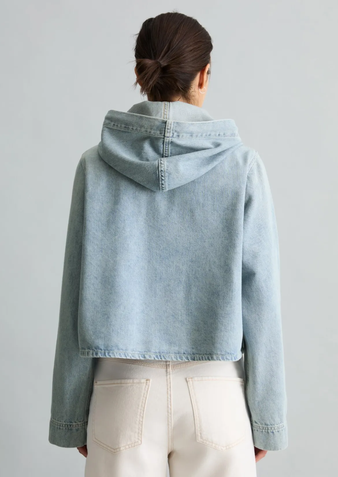 Kapuzen-Jeansbluse relaxed aus reiner Baumwolle