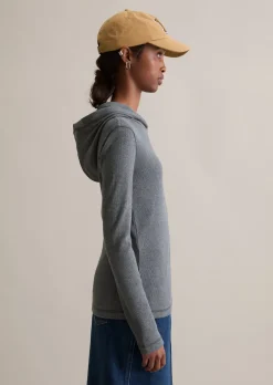 Kapuzen-Longsleeve slim aus weichem Rippjersey