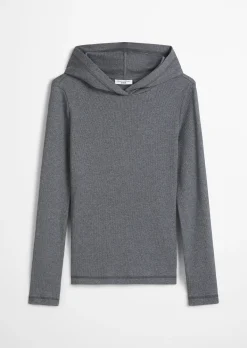 Kapuzen-Longsleeve slim aus weichem Rippjersey