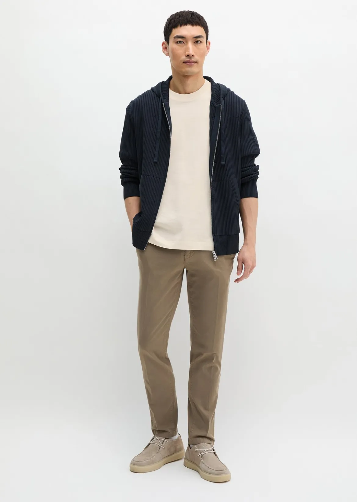 Kapuzen-Strickjacke regular aus reiner Bio-Baumwolle
