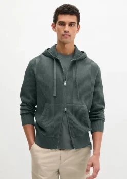 Kapuzen-Strickjacke regular aus reiner Bio-Baumwolle