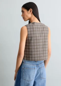 Karierte Weste regular aus Organic Cotton-Leinen-Mix