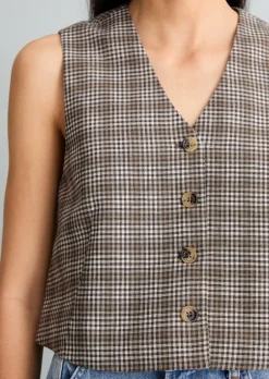 Karierte Weste regular aus Organic Cotton-Leinen-Mix