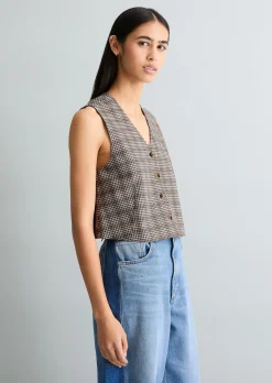 Karierte Weste regular aus Organic Cotton-Leinen-Mix